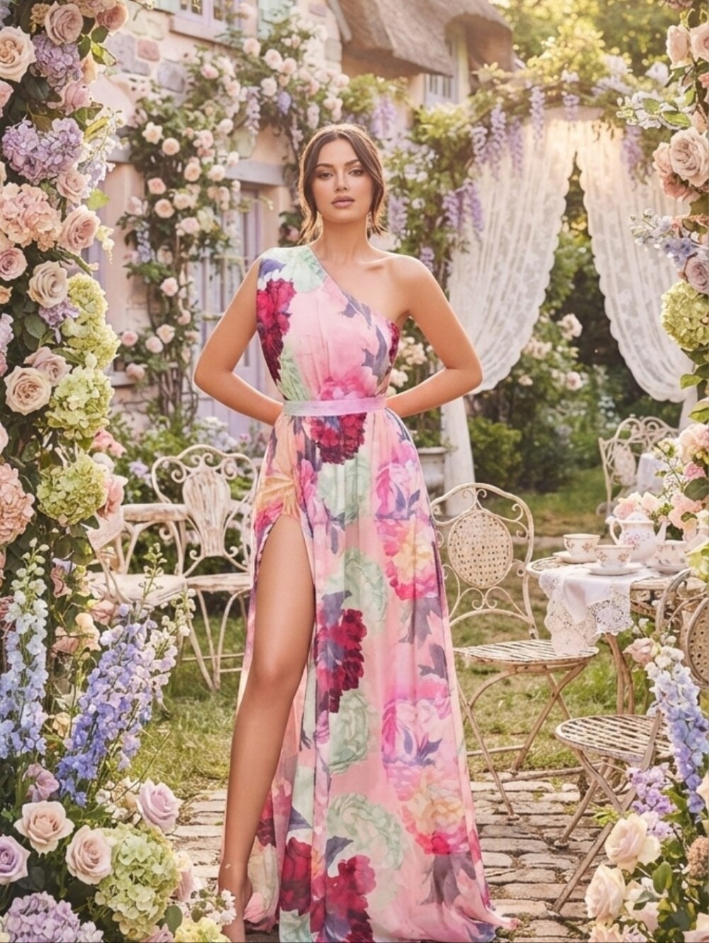 FLORAL ONE SHOULDER BOHEMIAN PREMIUM MAXI DRESS